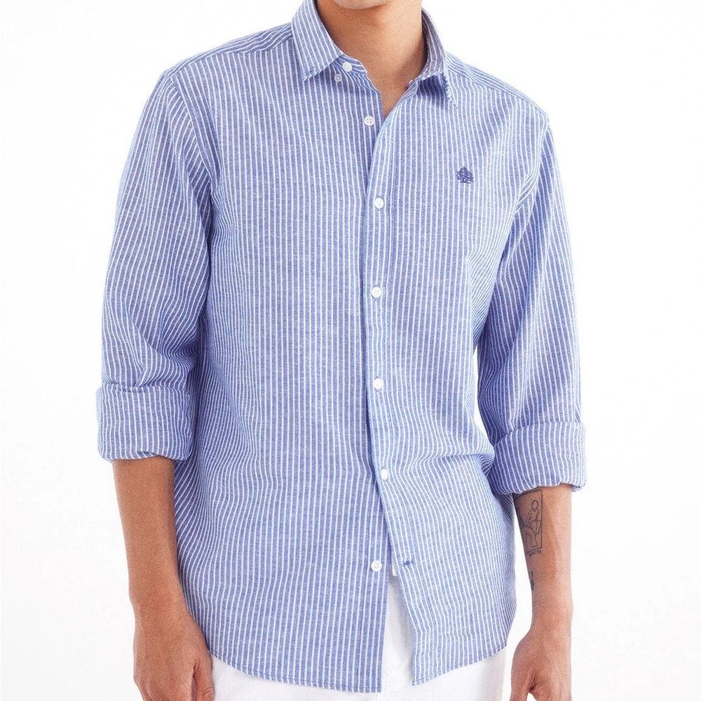 Springfield striped linen button down shirt in blue